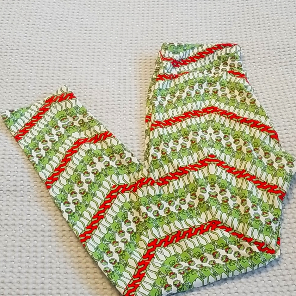 Lularoe OS Leggings Kermit the Frog red & green
